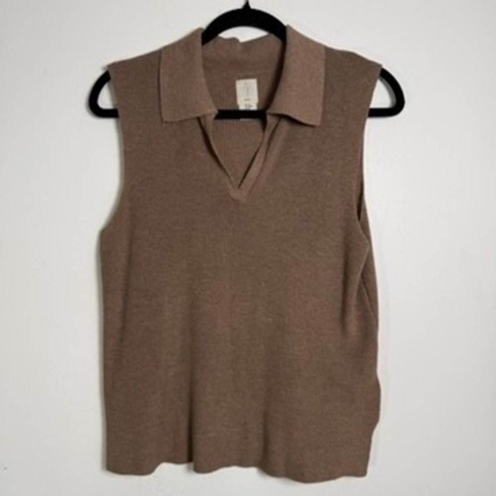Joie Polo Sweater Vest Womens Medium Brown‎ Sleeveless Ribbed V-Neck Knit Top - Picture 3 of 9